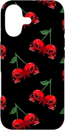 Cute Cherry Skull Pattern Red Scary Skulls Black Background Case for iPhone 17
