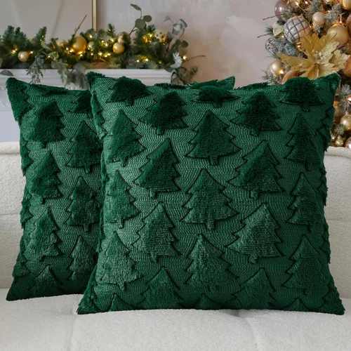 Miniatura 39 de Kevin Textile - Fundas de almohada con diseño de árbol de Navidad de 16 x 16 pulgadas, juego de 2, bordado de lujo, felpa suave, piel sintética