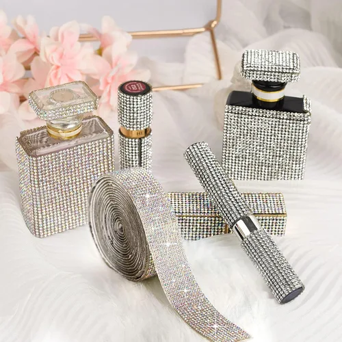 Miniatura 5 de 4 rollos de cinta autoadhesiva con diamantes de imitación y cristal Bling con tiras adhesivas de 2 mm para manualidades, bodas, cumpleaños, fiestas