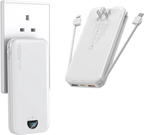 Miniatura 16 de Ffnpua Cargador portátil con enchufe de pared, batería externa de 20000 mAh con USB C de carga rápida, paquete de batería externa con cables