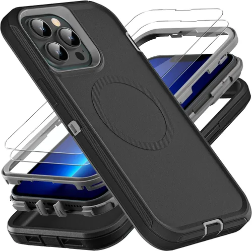 Miniatura 14 de YKHJKLEC Funda para iPhone 13 Pro Max, Grado Militar 3 en 1 Resistente Funda A Prueba de Golpes/Caídas/Polvo con 2 Protectores de Pantalla de Vidrio