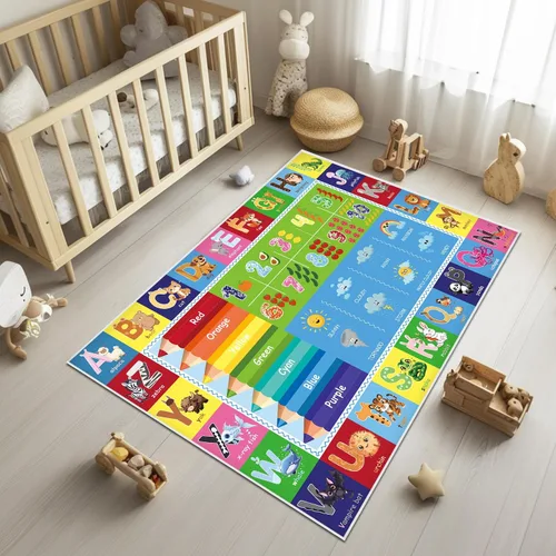 Miniatura 3 de Alfombra de juego para bebés, alfombra ABC para sala de juegos de niños, alfombra antideslizante lavable para niños pequeños, alfombra educativa