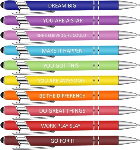 Miniatura 9 de Jxueych 10 bolígrafos motivacionales con citas sarcásticas, regalos de oficina, 2 en 1, elegante lápiz capacitivo de metal para pantallas táctiles