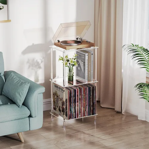 Miniatura 2 de Soporte acrílico para tocadiscos, mesa giratoria transparente de 3 niveles con almacenamiento de discos de vinilo, 15.75 pulgadas de largo x 11.81