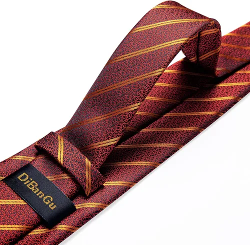 Miniatura 5 de DiBanGu Juego de corbata a rayas para hombre, corbata tejida de seda a cuadros y gemelos cuadrados de bolsillo, negocios y bodas