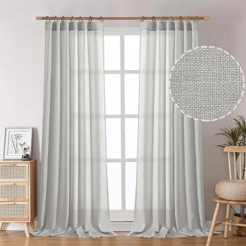 Miniatura 15 de BGment Cortinas blancas puras de 63 pulgadas de largo, juego de 2 paneles para dormitorio, pestañas traseras, aspecto de lino grueso, arpillera