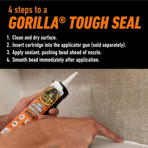 Miniatura 4 de Gorilla Sellador de silicona impermeable para calafatear y sellar, cartucho de 10 onzas (paquete de 2) - Sellador de calafateo blanco para cocina