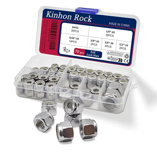 Miniatura 12 de Tuercas de bloqueo de nailon de 1/4 "-20, 30 tuercas de bloqueo hexagonales de acero inoxidable SAE 304, reutilizables, antisueltas, resistentes a