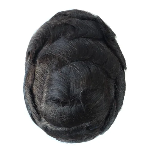 Miniatura 4 de Unidad de sistema de reemplazo de cabello para hombre, revestimiento de poliéster duradero, piel fina, tupé negro, línea capilar natural, cabello