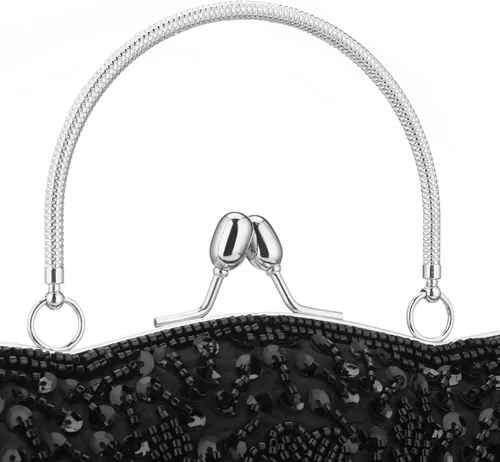 Miniatura 6 de Vistatroy Bolso de noche de diseñador floral con cuentas con diseño de lentejuelas vintage con cerradura de besos bolso de mano de satén para boda