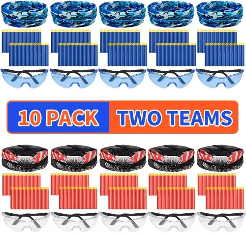 Miniatura 8 de Suministros de fiesta compatibles con Nerf - Paquete de 10 pistolas de cumpleaños para niños, decoración de guerra, máscaras faciales y gafas, 200