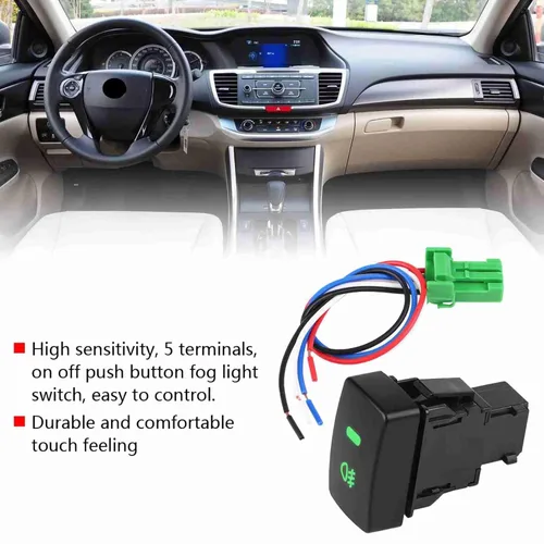 Miniatura 3 de Interruptor de luz antiniebla del coche, botón plástico negro de 5 pines para CRV