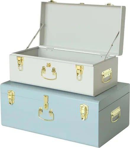Miniatura 15 de Vixdonos Conjunto de 2 baúles de almacenamiento decorativos de metal – baúl para dormitorio universitario con asa (rosa)