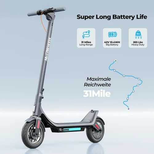 Miniatura 2 de MEGAWHEELS Electric Scooter,Electric Scooter Adults Teens,10in Pneumatic Tires,350/500/600W Motor,19/31 Miles Range,15.5mph E Scooter with Smart APP