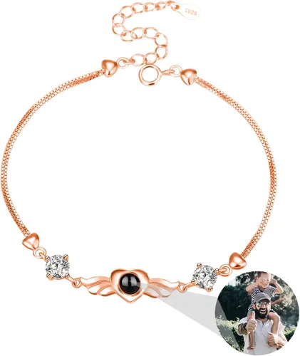 Miniatura 49 de Godchoices Pulsera de fotos personalizada, pulsera de proyección de fotos con imagen en el interior, collar con texto en inglés "I Love You