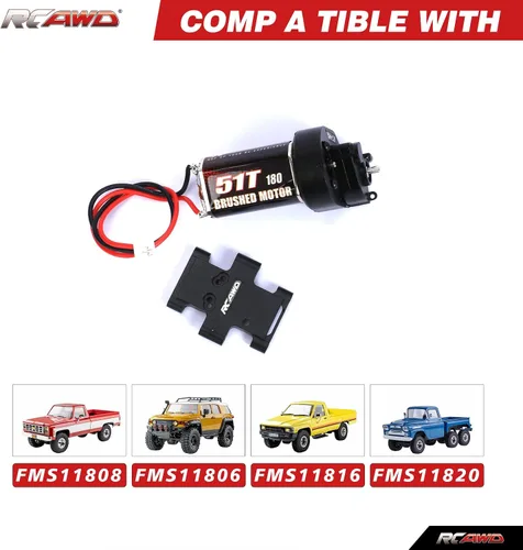 Miniatura 3 de RCAWD Transmisión de motor cepillado de 180 tamaños montada, montaje de motor para 1/18 FMS EAZYRC ROC Hobby Crawlers Piezas de actualización negro