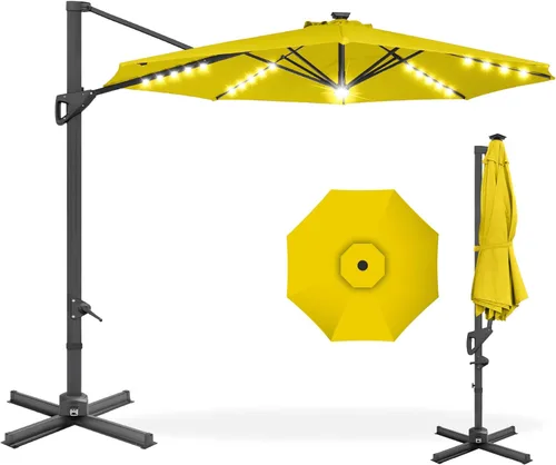 Miniatura 13 de Best Choice Products Sombrilla Solar LED Voladiza de 10 pies para Patio, Rotación de 360 Grados, Sombrilla Colgante Descentrada de Mercado para Gris