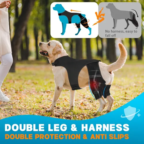 Miniatura 3 de Rodillera para perro para pierna trasera desgarrada, 4 estabilizadores, soporte de cadera ajustable para reducir el dolor, lesiones de ligamentos
