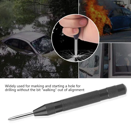 Miniatura 2 de Punzón automático de agujero central, rompeventanas con carga central, perforador central de impacto, herramienta de raspador para plástico, vidrio