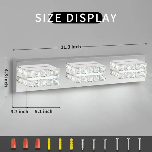 Miniatura 4 de OKELI Lámpara de tocador de cristal para baño, moderna lámpara LED de tocador para baño, lámpara frontal de espejo de cristal de 3 luces, 6000 K