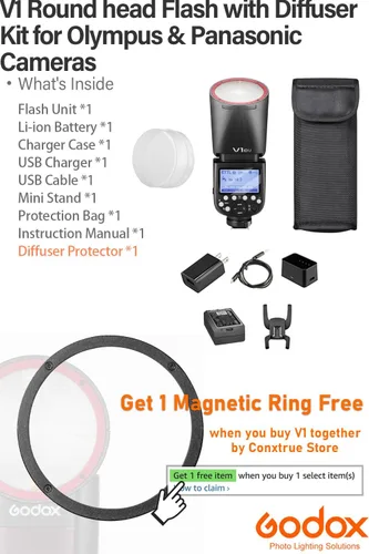 Miniatura 2 de Godox V1 O V1-O Flash con kit difusor para cámara Olympus y Panasonic, 76Ws 2.4G HSS TTL flash de cabeza redonda, 1.5s tiempo de reciclaje, 480