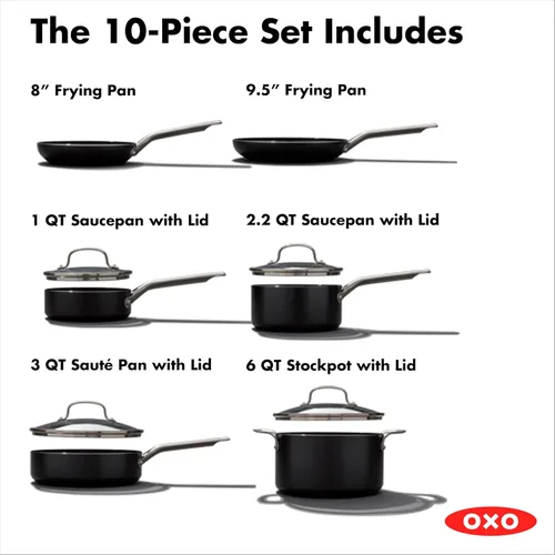 Miniatura 3 de OXO Agility Series - Juego de ollas y sartenes de 10 piezas antiadherentes de cerámica sin PFAS, inducción, sartenes, cacerolas, tapas, calefacción