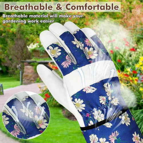 Miniatura 3 de Guantes de jardinería de cuero para mujer, guantes de jardín a prueba de espinas, diseño de pantalla táctil, guantes de trabajo resistentes