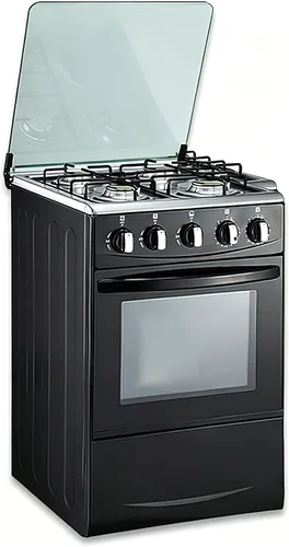 Estufa de gas portátil de 20" - Equipada con 4 quemadores de bobina y horno de acero inoxidable (Negro: encendido automático)
