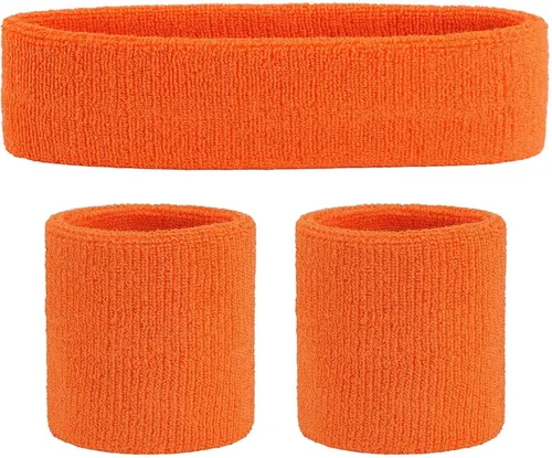 Miniatura 15 de ONUPGO - Conjunto de diadema y muñequeras deportivas para el sudor, hechas de algodón con bucles, muñequeras, contra humedad