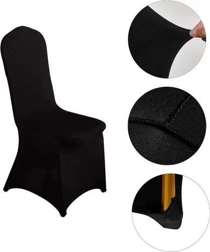 Miniatura 3 de LZY 6 piezas Fundas de Silla de Spandex Elásticas Fundas Deslizables para Fiestas de Boda, Fundas de Decoración de Sillas de Comedor y Banquete Negro