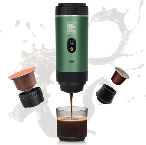 Máquina eléctrica portátil de café expreso, cafetera de viaje compatible con café molido y cápsulas NS (verde con pantalla LCD)