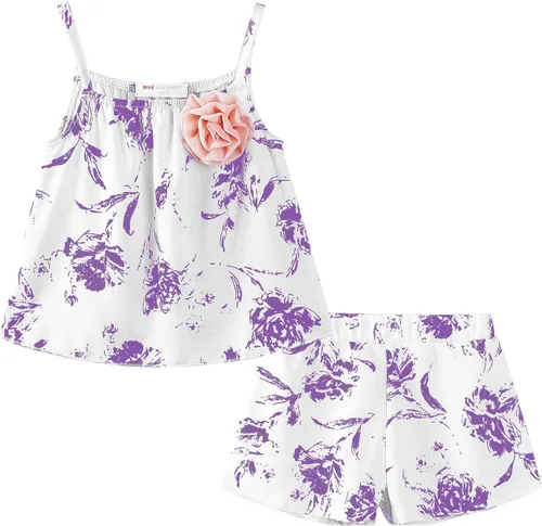 Miniatura 92 de LittleSpring Conjunto de verano para niñas con camiseta sin mangas y pantalones cortos florales