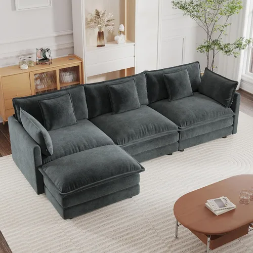 Miniatura 23 de mikibama - Sofá seccional modular, sofá en forma de L de 76.4 pulgadas para sala de estar, sofá cama cómodo tipo nube con otomano móvil, combinación