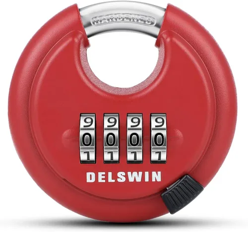 Miniatura 19 de DELSWIN Cerradura de combinación de disco de 4 dígitos para exteriores, candados de combinación resistentes con grillete de acero endurecido Negro 2