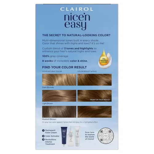 Miniatura 2 de Clairol Nice'n Easy Tinte Permanente para el Cabello, 6 Castaño Claro, Paquete de 3 6 marrón claro