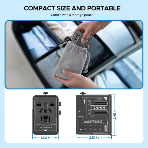 Miniatura 8 de Adaptador de viaje universal de 30 W GaN, KEY POWER Adaptador de corriente internacional todo en uno con 2 USB-C y 1 USB-A, convertidor de enchufe