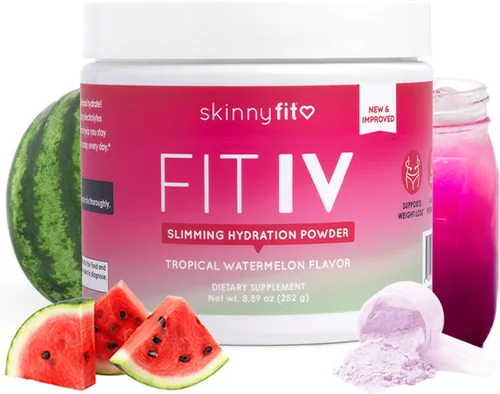 SkinnyFit - Fit IV Polvo de hidratación adelgazante, sandía tropical (frasco, 28 cucharadas) - Fórmula nueva y mejorada - Electrolitos, vitamina C,