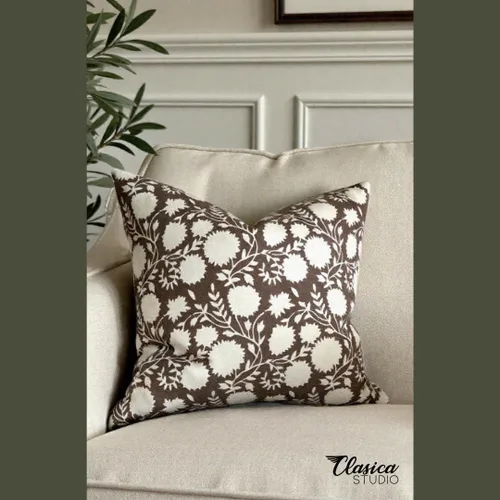 Miniatura 6 de Generic Funda de almohada floral moderna orgánica marrón, diseño floral bohemio de 18 x 18 pulgadas