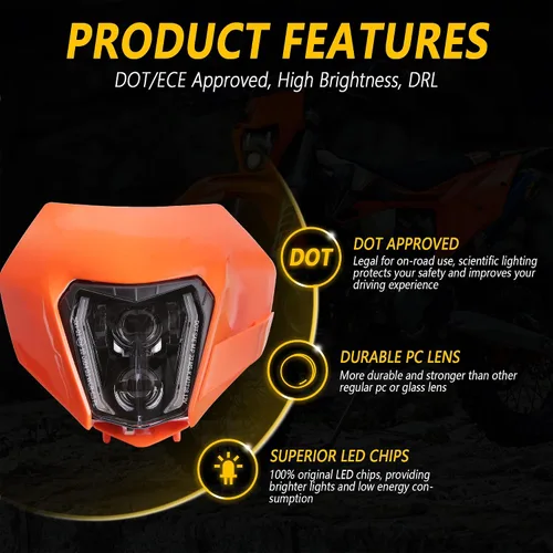 Miniatura 2 de RAMJET4X4 faro LED para motocicleta con luz diurna DRL compatible con motocross, pit bike, enduro, ATV, supermoto 150 250 350 450 500 SX XCW EXC SXF