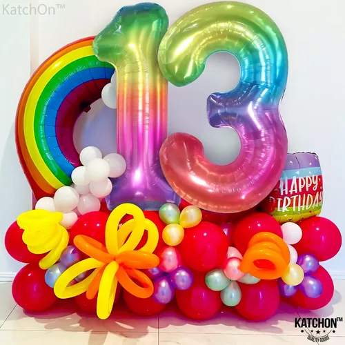 Miniatura 6 de KatchOn, Globo gigante arcoíris número 13 – 40 pulgadas Globos de cumpleaños 13 Decoraciones de cumpleaños 13 para niñas Globos de números