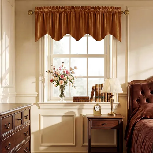Miniatura 51 de StangH Cortinas decorativas de lujo, cenefa azul con bloqueo de luz, cenefa festoneada para ventana pequeña con bolsillo sólido para barra, cortina