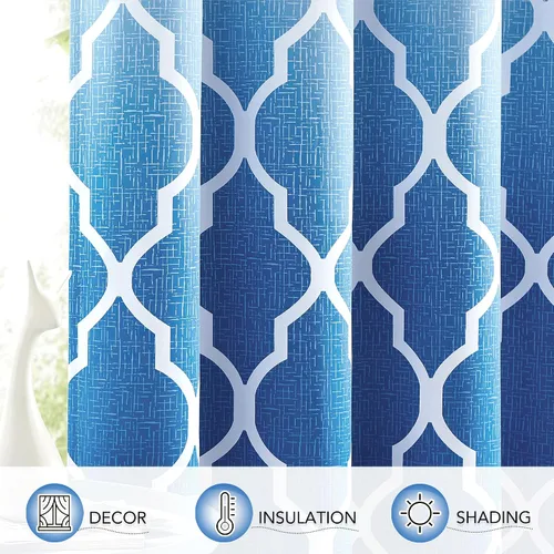 Miniatura 3 de Cortinas Metro Parlor Ombre 100% opacas de 72 pulgadas de largo, 2 paneles para sala de estar, dormitorio con patrón geométrico marroquí azul