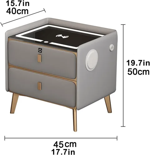 Miniatura 2 de Mesita de noche de carga inteligente, mesa de noche con Bluetooth, mesita de noche LED, modernas mesas de noche con 2 cajones de bloqueo de huellas