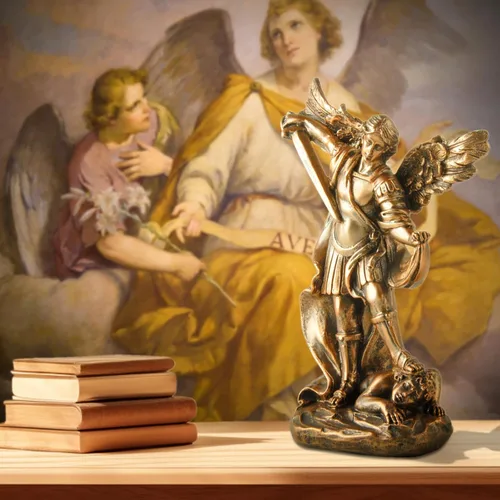Miniatura 6 de Estatua de San Miguel Arcangel - Figura de ángel de San Miguel, estatua de resina con acabado de bronce antiguo, ideal para coleccionistas
