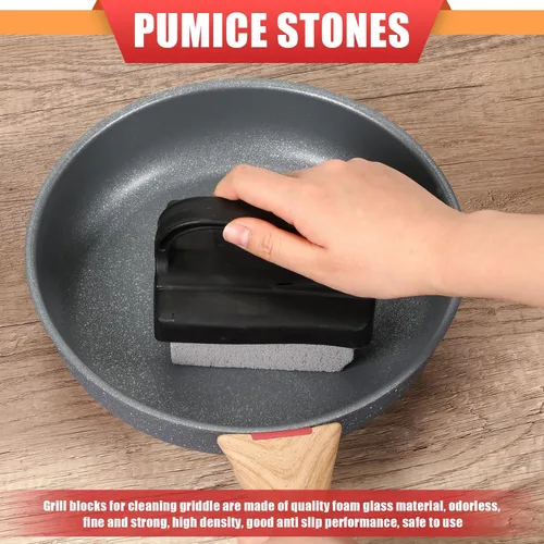 Miniatura 4 de Dunzy Paquete de 26 parrillas de limpieza de ladrillos con bloques de piedra pómez, limpiador de parrilla de limpieza de parrilla con mango