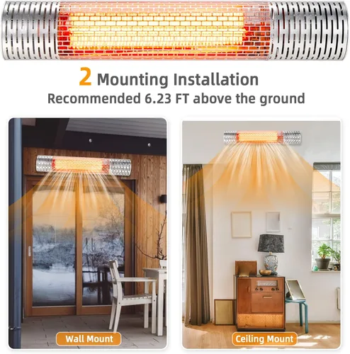 Miniatura 6 de Tangkula Calentador de patio montado en la pared de 1500 W, calentador eléctrico de infrarrojos lejanos para patio con control remoto, 2 ajustes