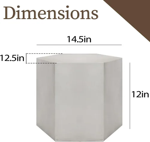 Miniatura 2 de COSIEST Mesa de Acento de Concreto, Mesa Lateral Hexagonal para Patio 14.5''Ancho x 12''Alto, Diseño Modular Mesa Terminal Interior Exterior, Gris