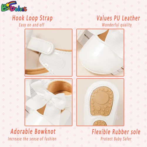 Miniatura 5 de Babelvit Zapatos de vestir de princesa de alta calidad con lazo Mary Jane, zapatos de vestir de princesa con suela de goma, piel sintética