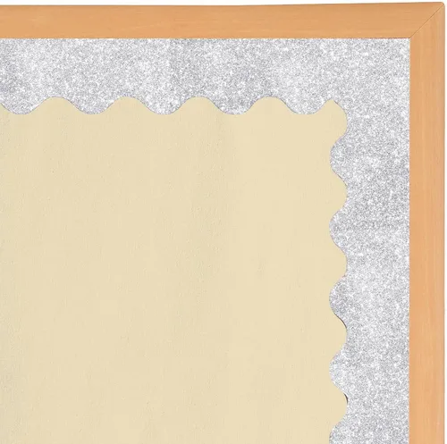 Miniatura 4 de Stickyart Papel tapiz plateado con borde autoadhesivo para pared, despegar y pegar, tela con purpurina extraíble, borde decorativo para dormitorio