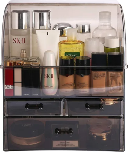 Miniatura 5 de MOOCHI Organizador de maquillaje profesional grande transparente para baño, con cajones, caja de almacenamiento/exhibición